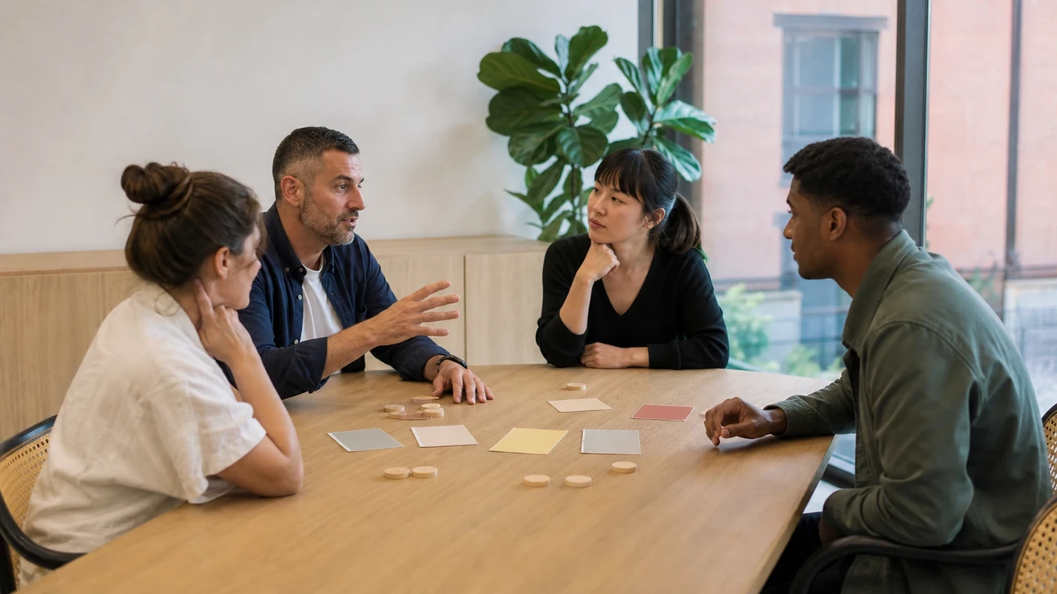 Workplace scene illustrating a practical method for planning a business content campaign