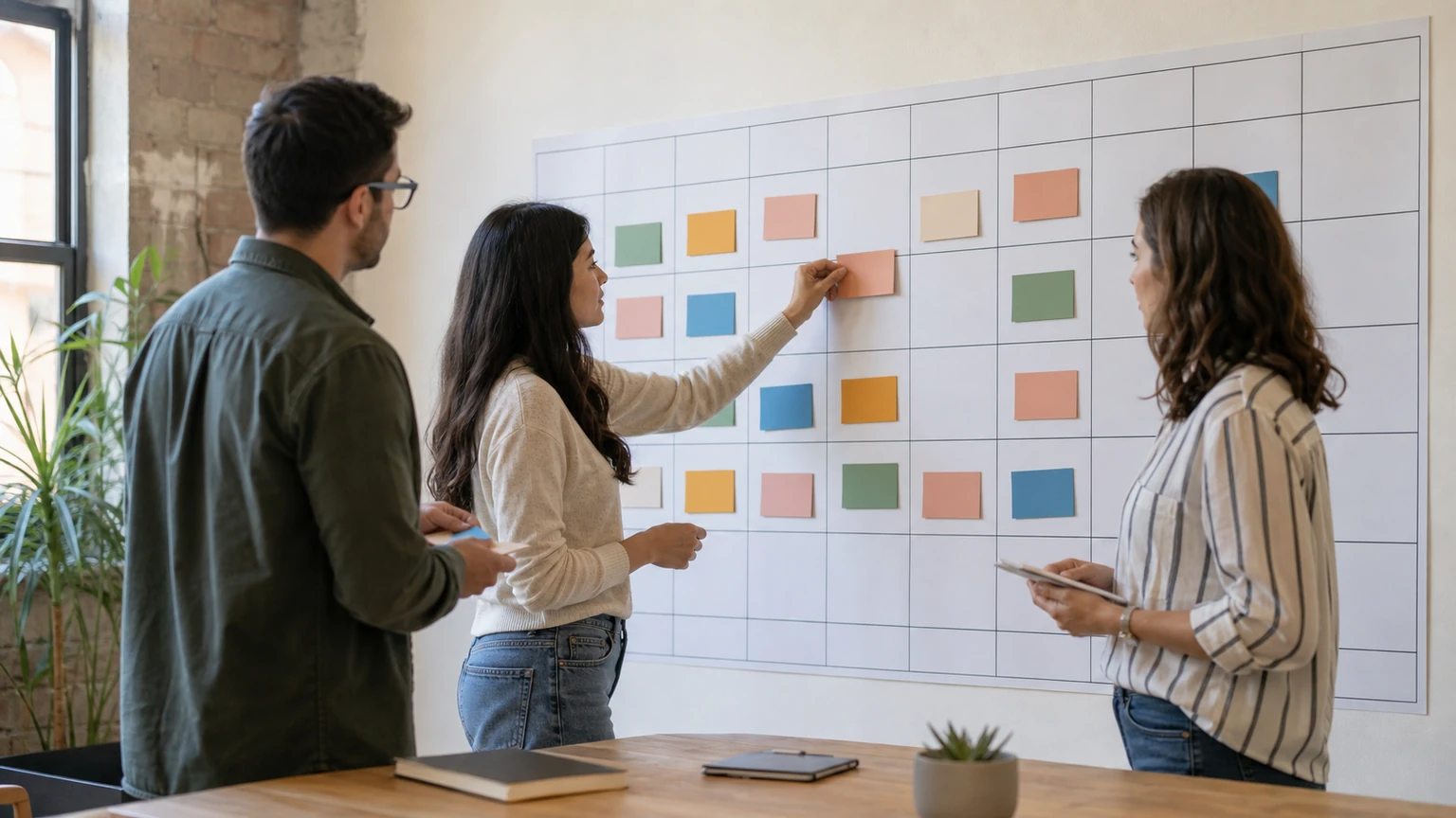 Workplace scene illustrating how to build an editorial calendar that teams can actually use