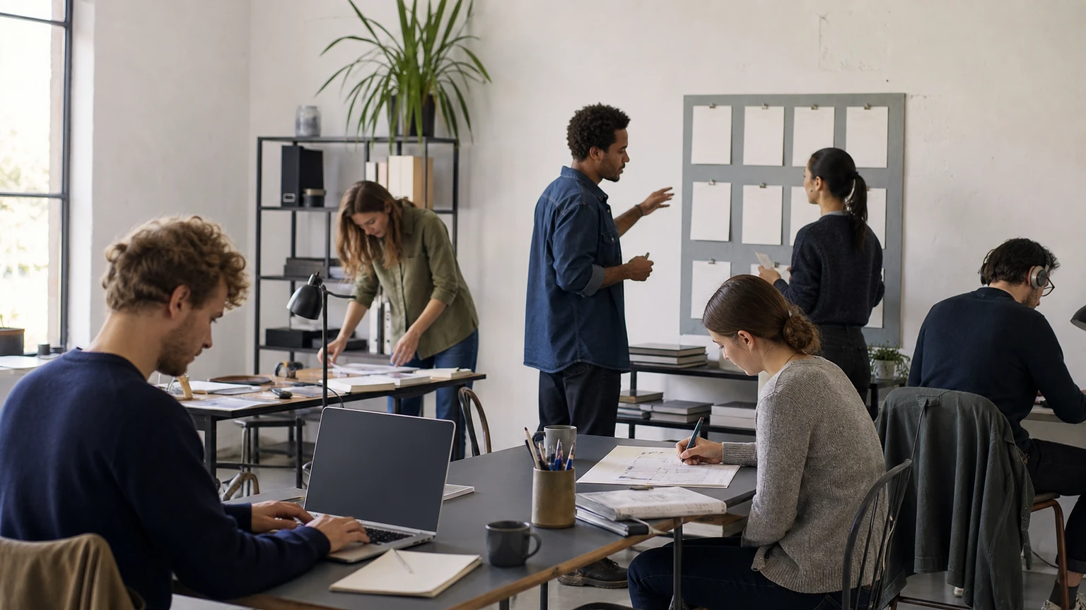 Workplace scene illustrating how to reduce unnecessary meetings without harming collaboration